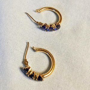 Earrings Gold Hoops with Blue gemstones